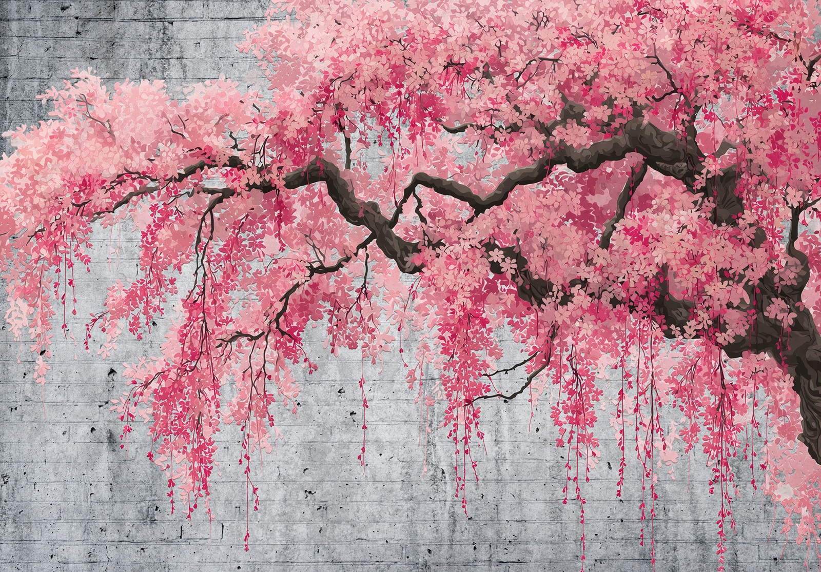 Фототапет Розова цъфнала вишна върху бетон – модерен акцент с романтично излъчване